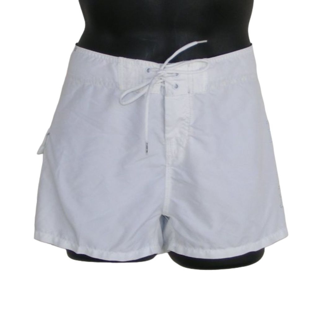 RUSTY Board Shorts, L, White, Lace Tie, Logo 3", Pocket
